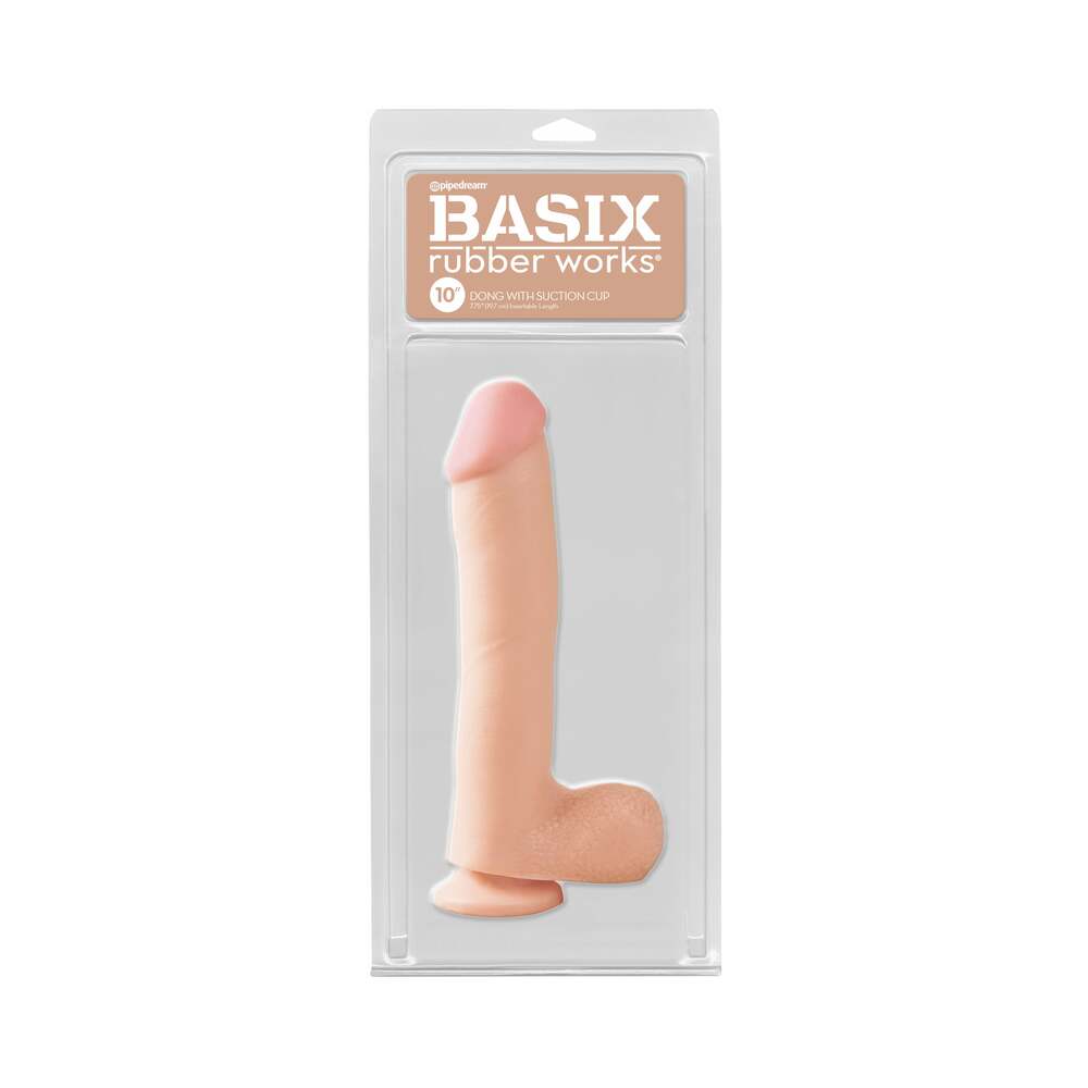 Pipedream Basix Rubber Works 10 in. Dong With Balls & Suction Cup Beige-0