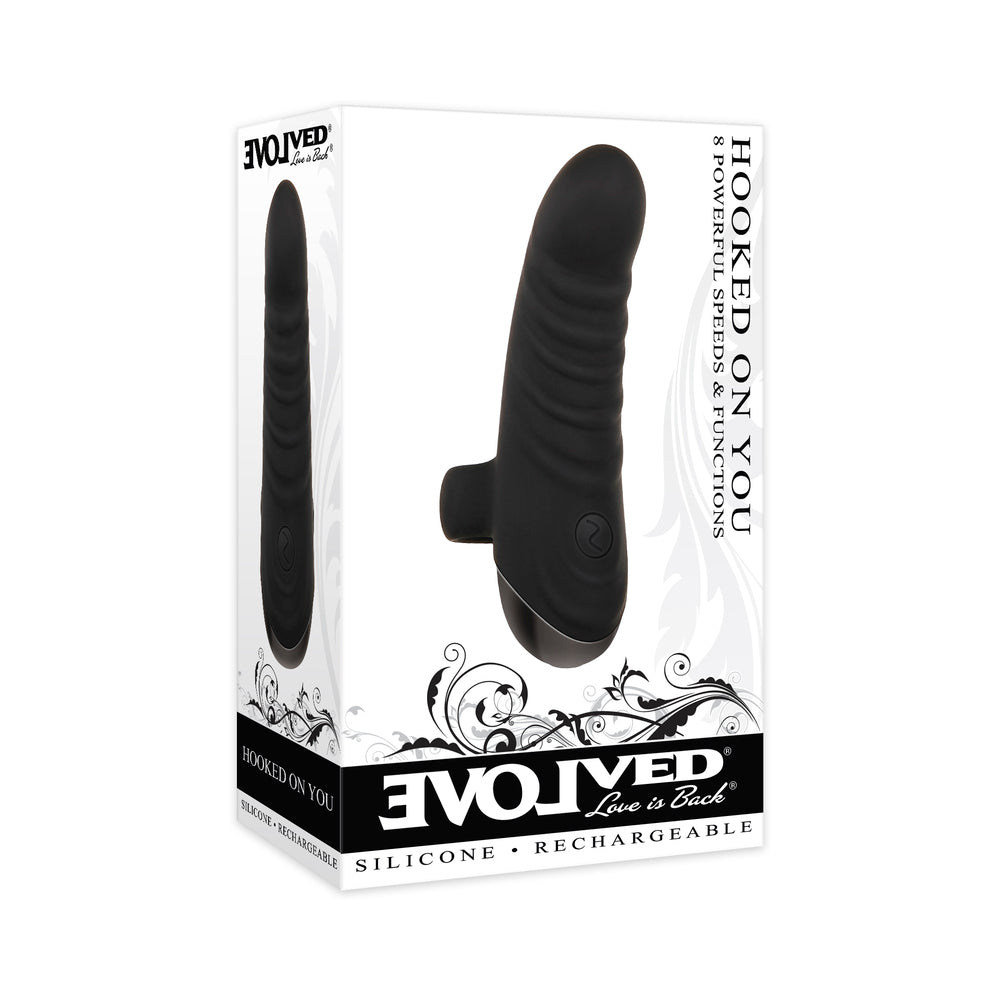 Evolved Hooked On You Rechargeable Silicone Finger Vibrator Black-0